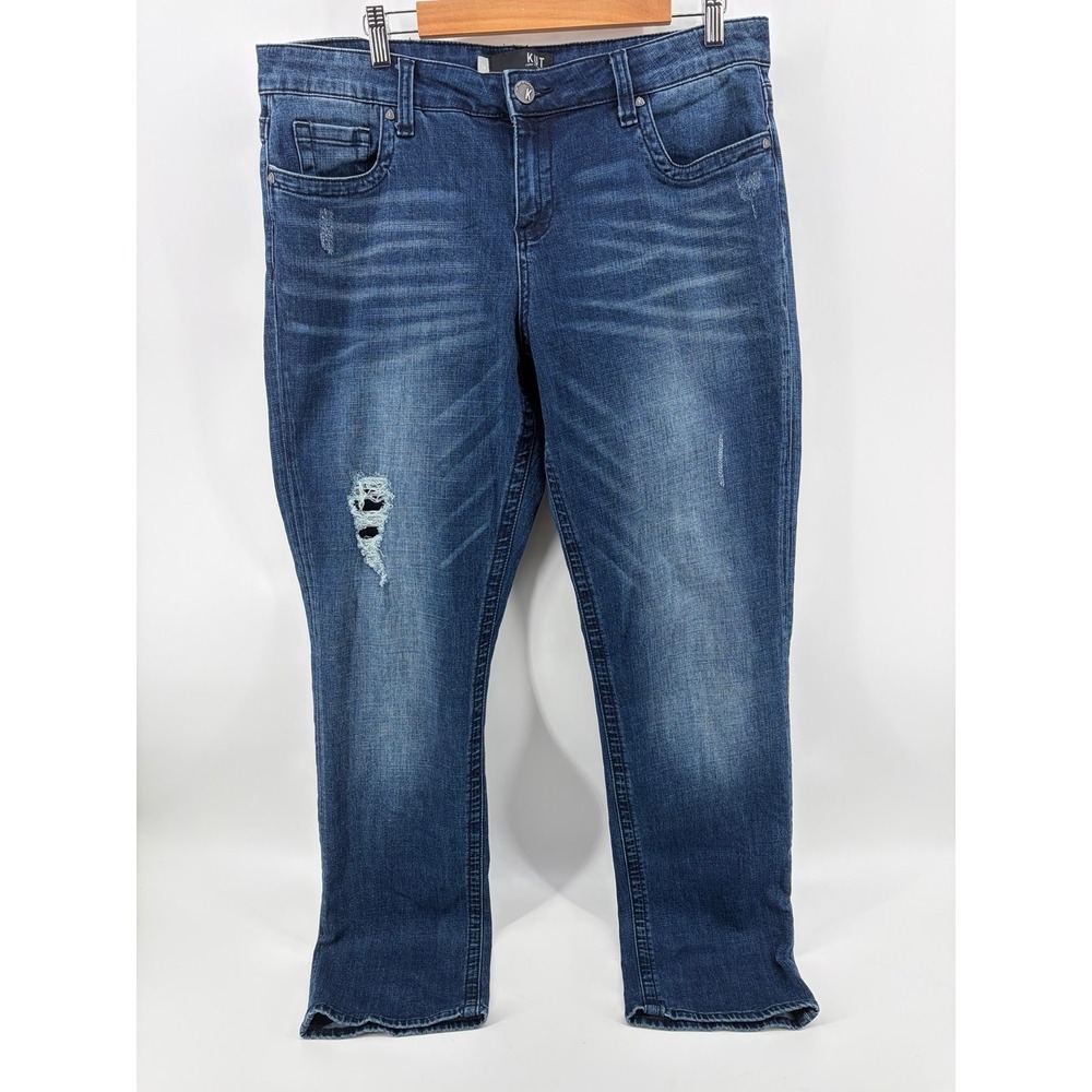 Kut From The Kloth, "Stevie" Straight Leg, Stretch Dark Wash Distressed Jean 16